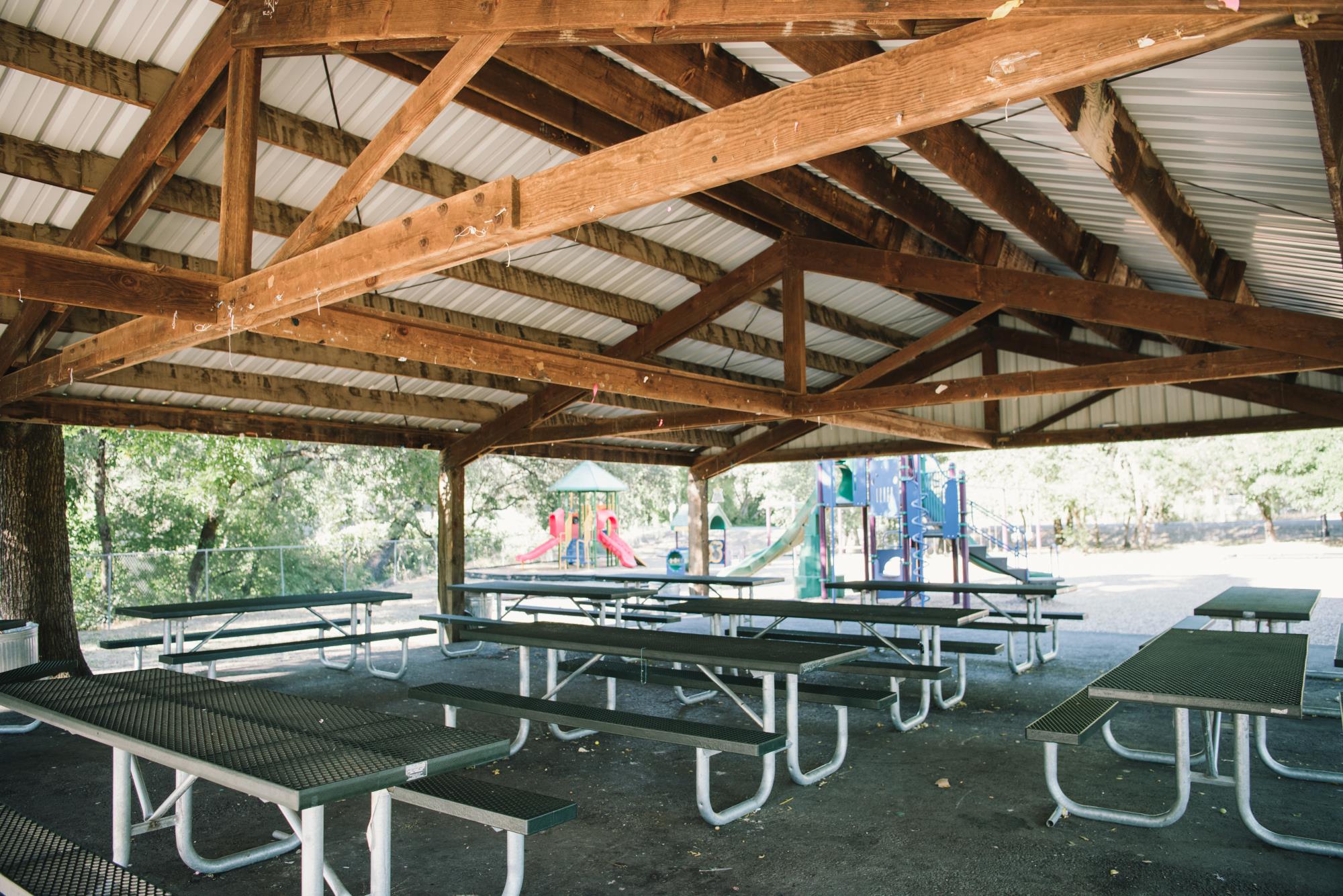group picnic tables under covering photo