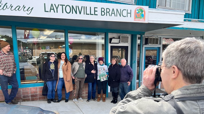 Laytonville grand opening in front of building with crowd