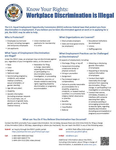 EEO Workplace Discrimination is Illegal