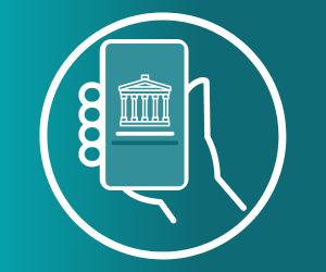 Mobile Phone Icon with Museum graphic