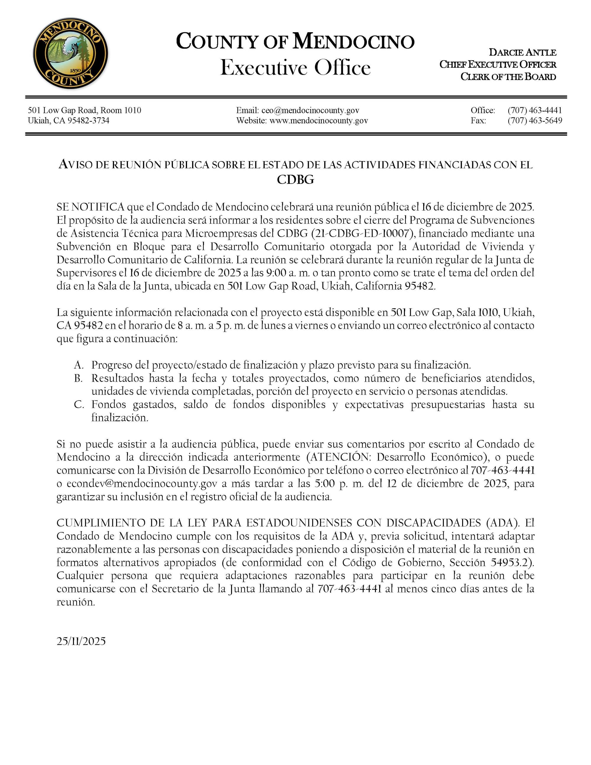 Notice of Public Hearing Spanish