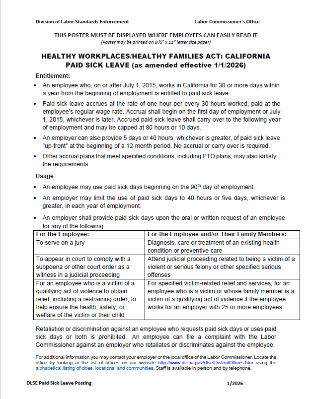 2026 Paid Sick Leave