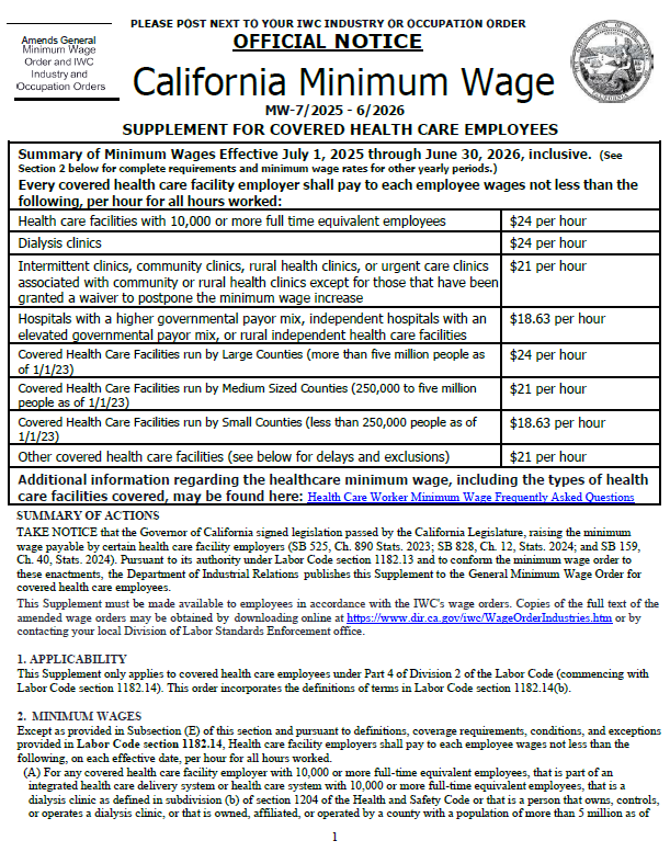 2026 - Health Care Workers Min Wage