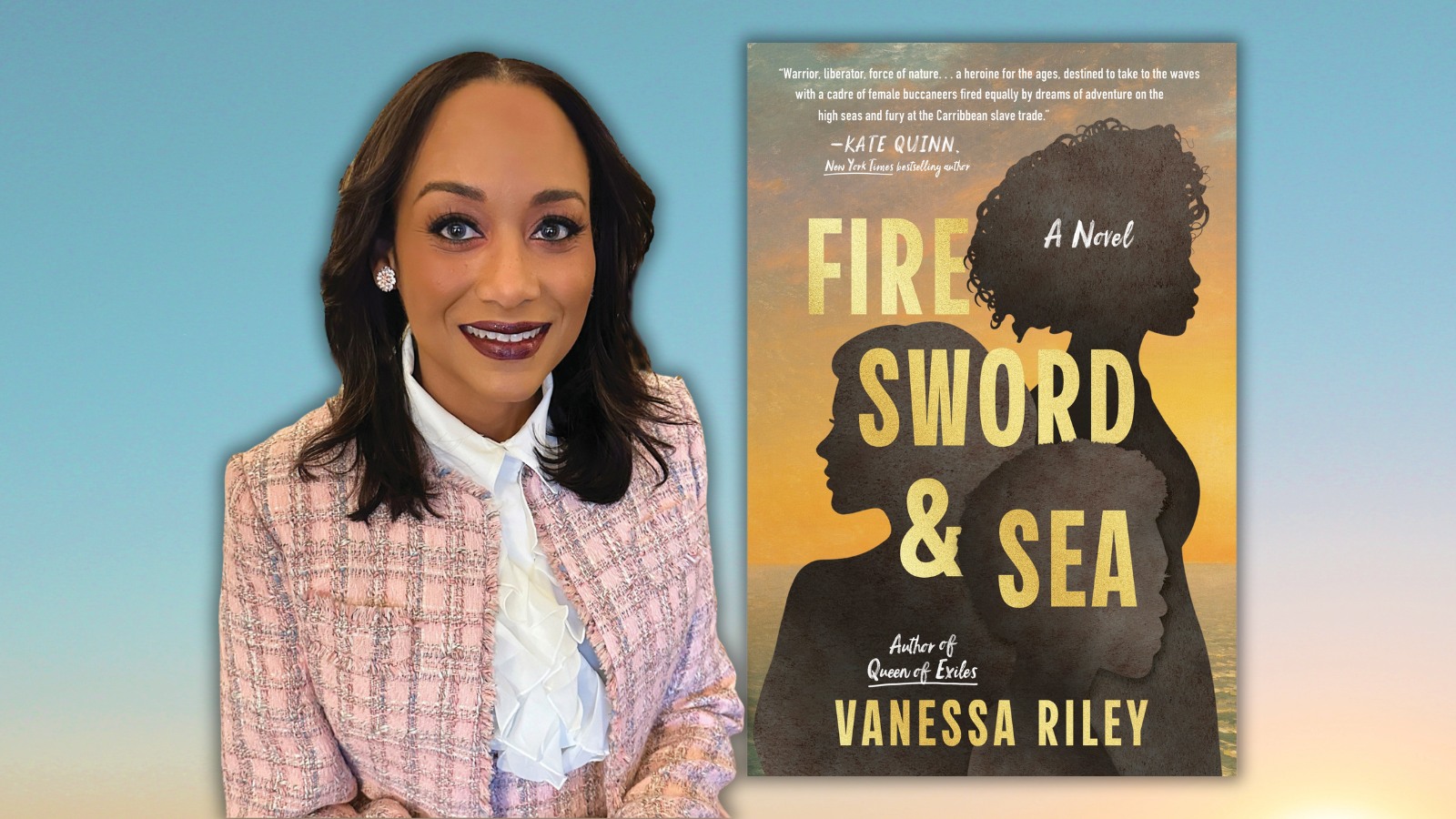 Author Vanessa Riley and her book " Fire, Sword, & Sea."