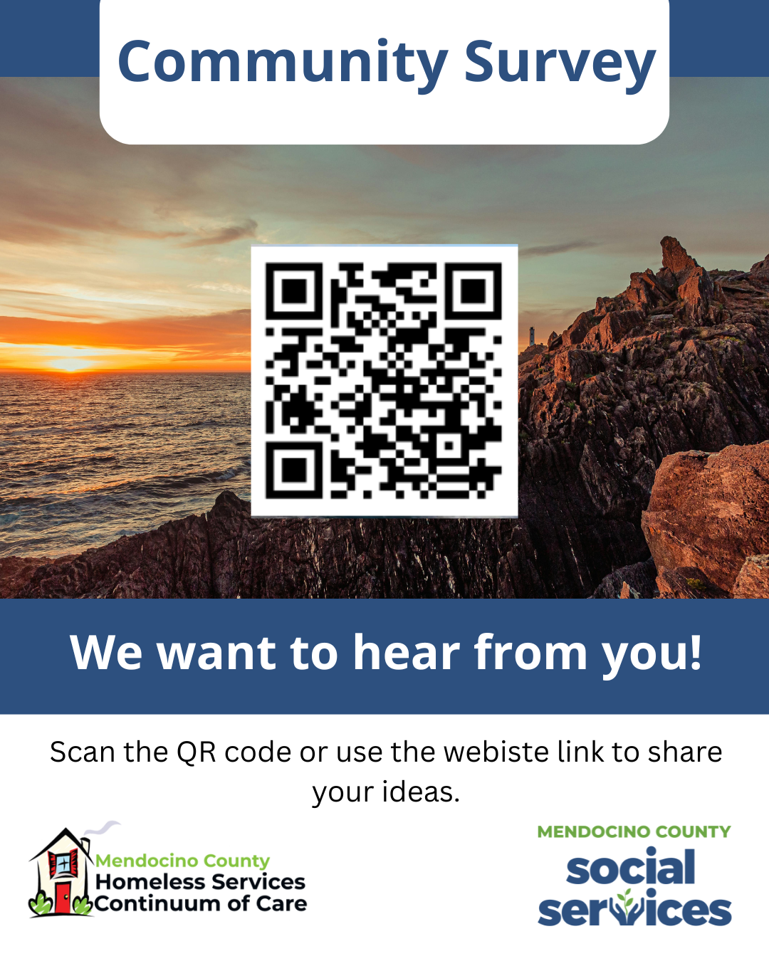 A QR code linking to a Community Survey