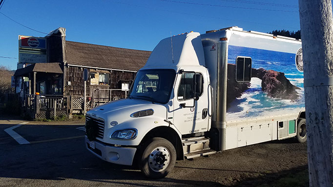 Bookmobile parked at Westport Store.